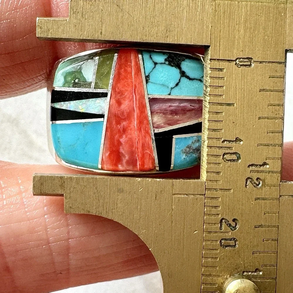 Navajo Mens Ring Sz 12 Multi Stone Signed Yazzie Turquoise Sterling Native Amer